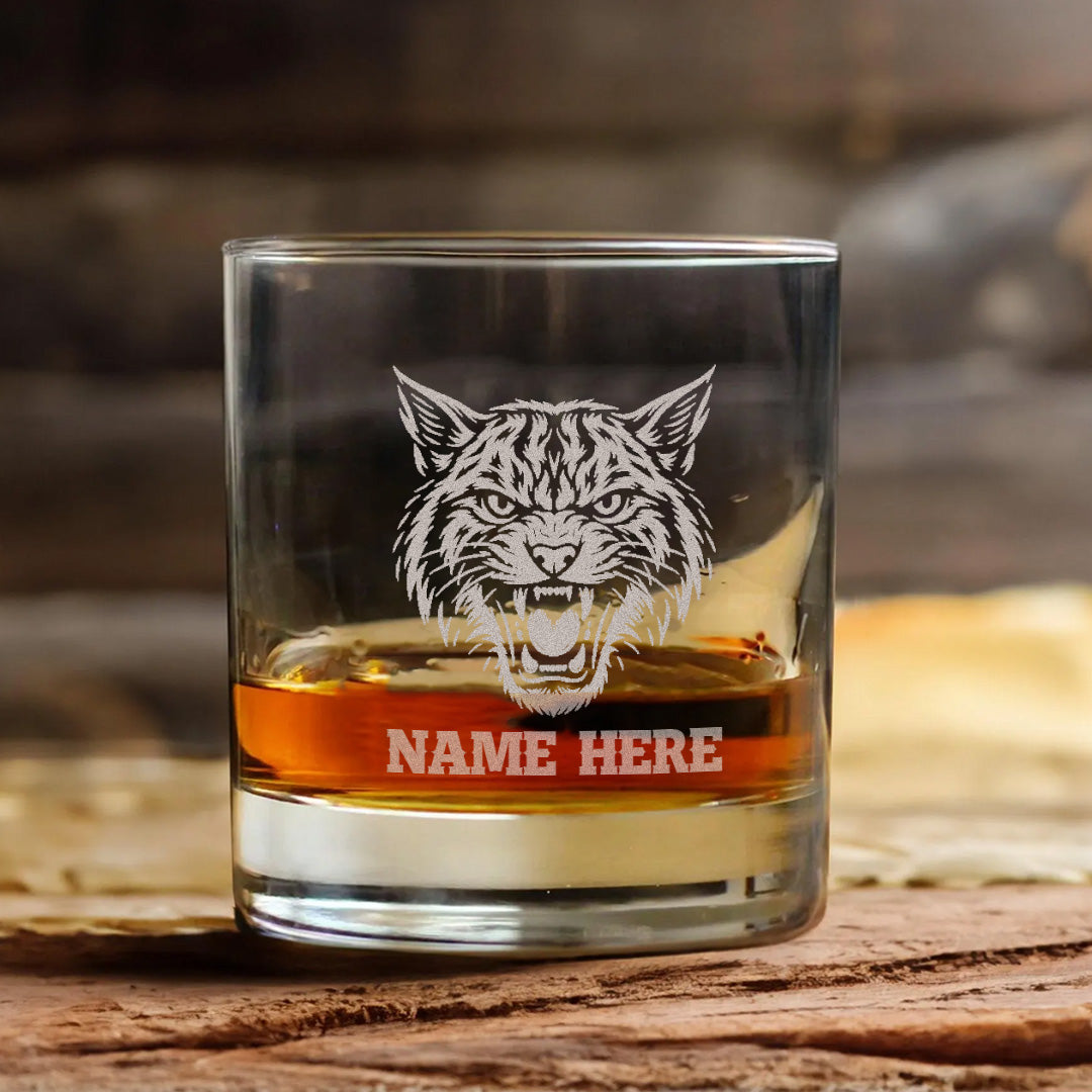 Personalized Whiskey Glass – Engraved Tiger Head, Custom Glass for Whiskey Lovers And Man Cave Decor