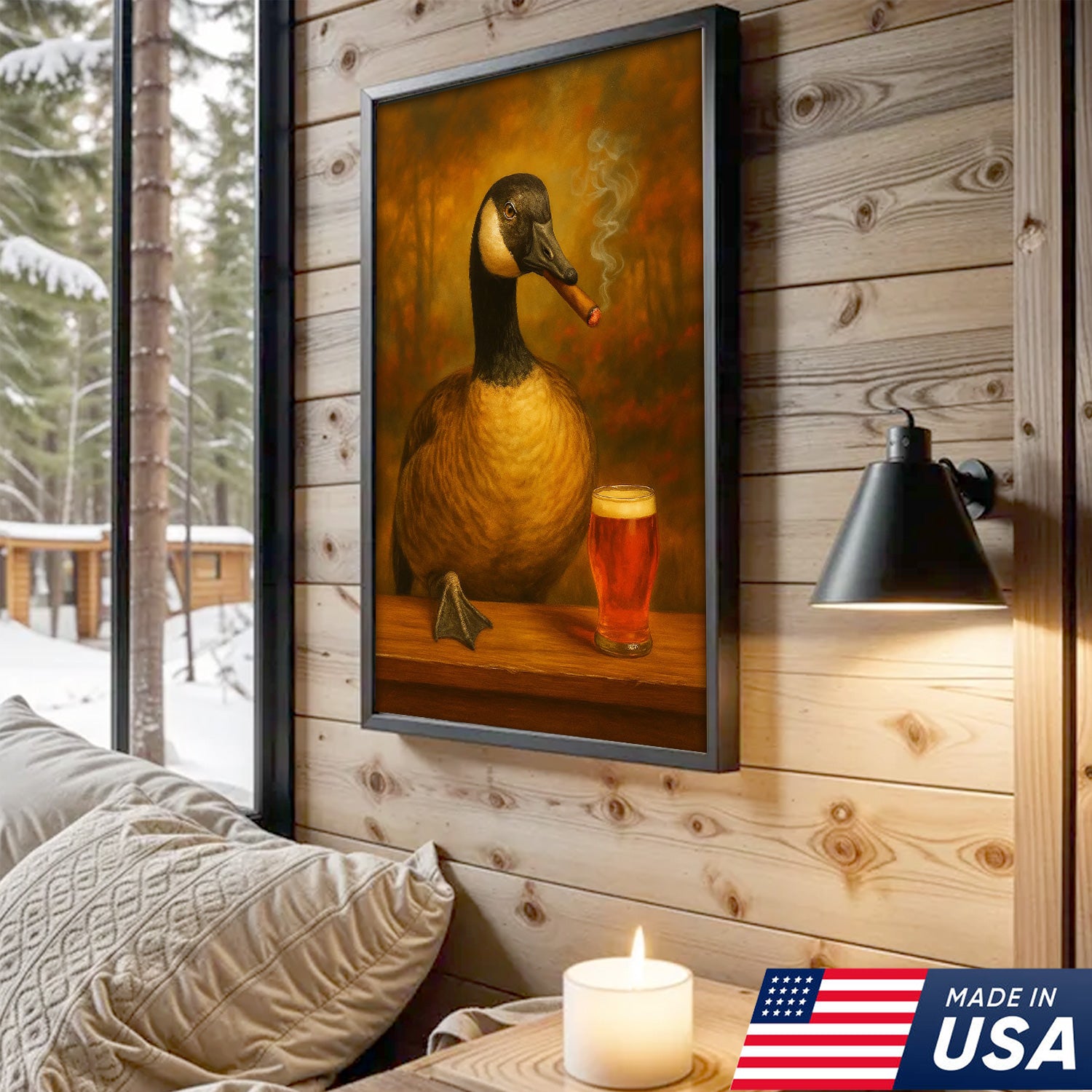 Funny Goose Smoking & Drinking Cocktail Glasses Canvas – Farmhouse Cabin Wall Art