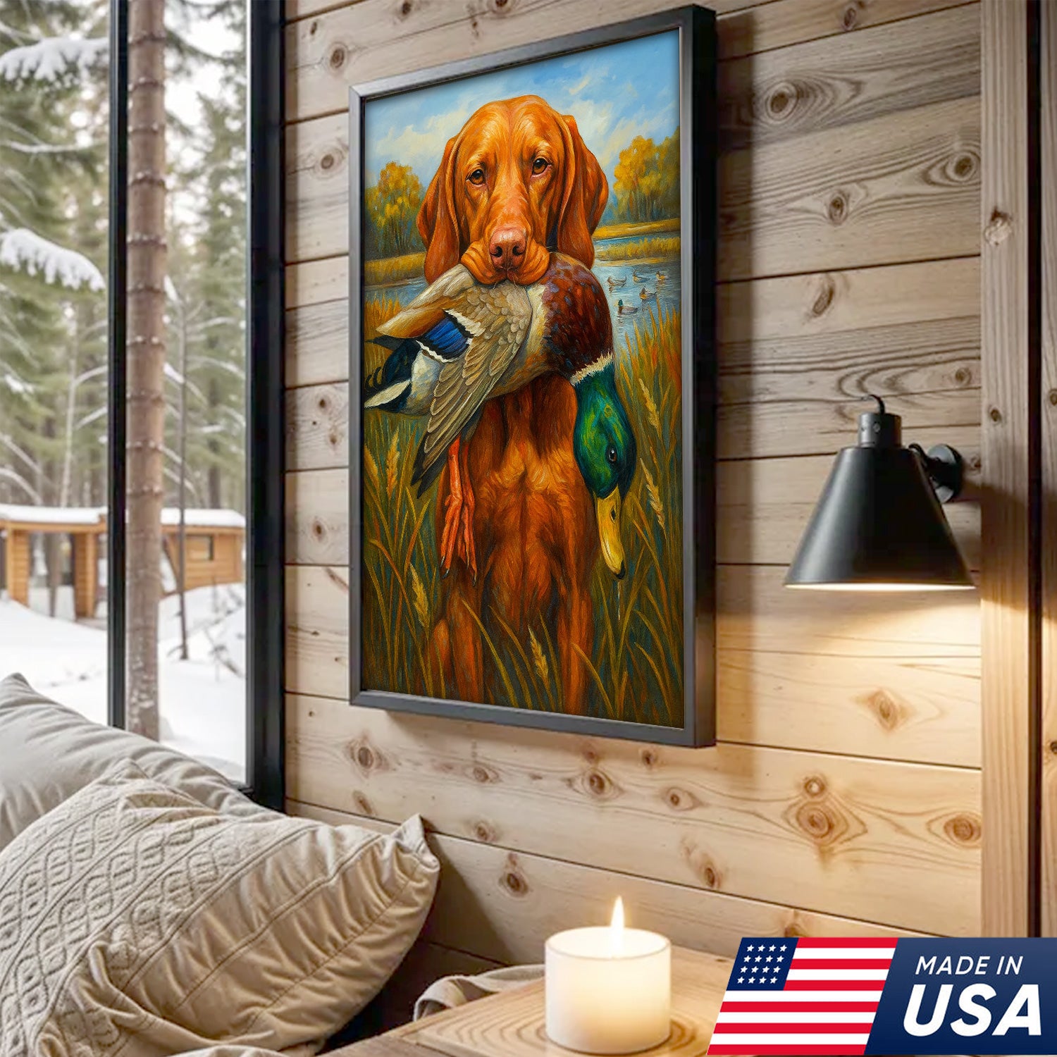 Rustic Hunting Wall Art – Dog and Duck Canvas Print Made in USA