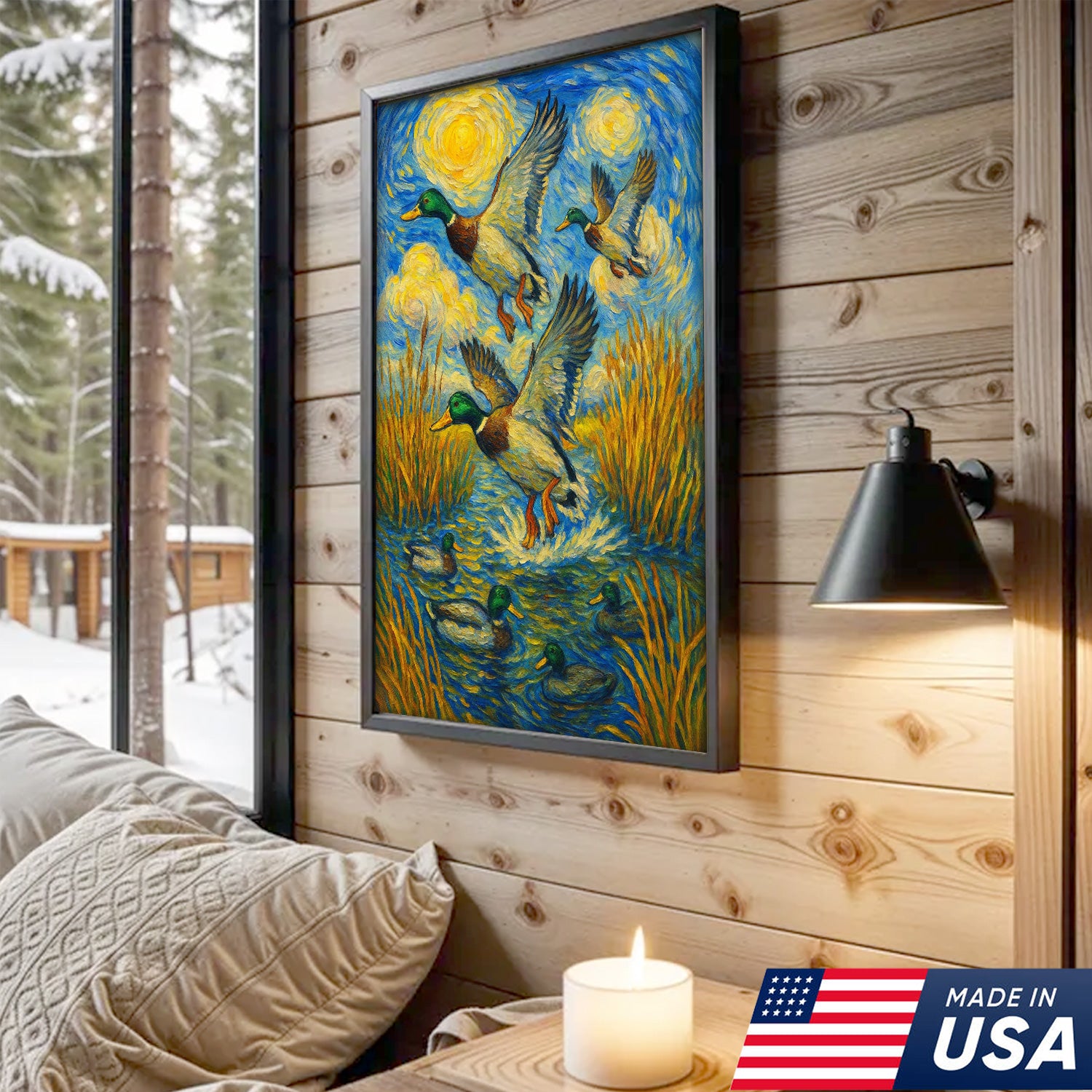 Flying Mallard Duck Hunting Canvas – Rustic Wildlife Wall Art USA Made