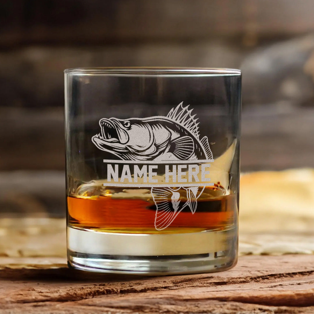 Personalized Fishing Whiskey Glass, Custom Engraved Bass Whiskey Glass Gift for Fishermen 2025 Limited Edition