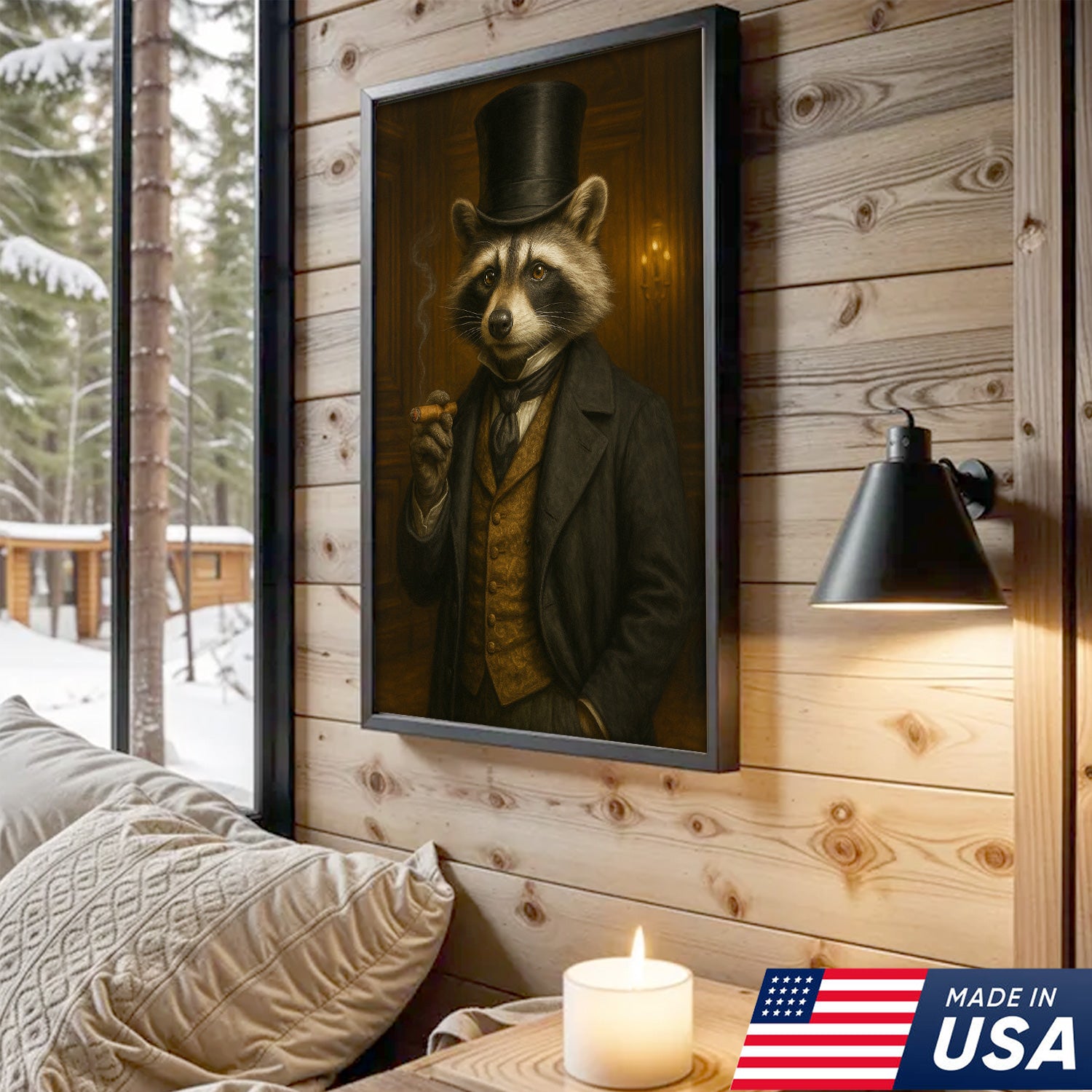Victorian Gentleman Raccoon Canvas – Whimsical Animal Portrait for Quirky Home Decor & Man Cave