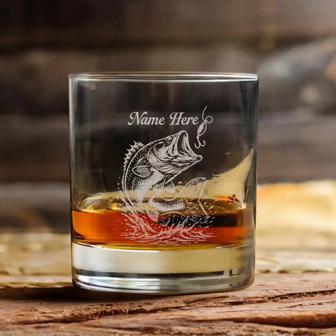 Personalized Bass Fishing Whiskey Glass – Custom Engraved Fisherman Gift with Name 2025 Limited Edition