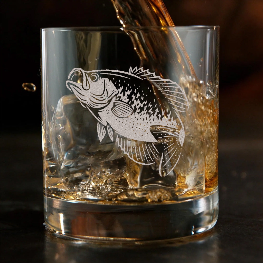 Crappie Fishing Whiskey Glass – Engraved Fisherman Gift for Dad, Husband,