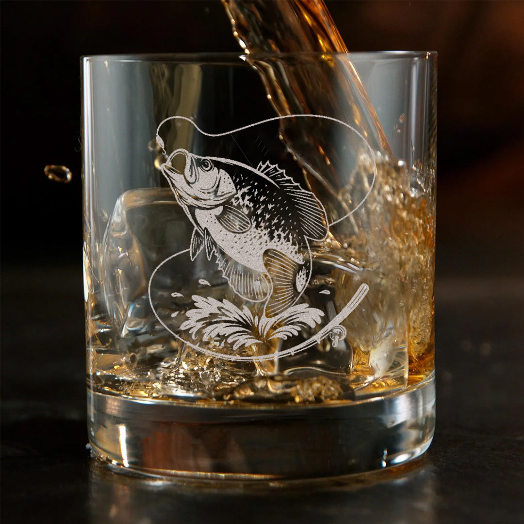 Fishing Engraved Whiskey Glass, Custom Rocks Glass Gift for Fisherman, Outdoor Barware