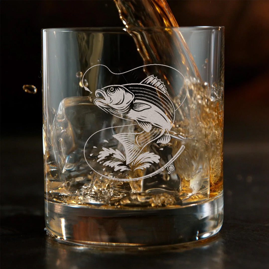 Fishing Engraved Whiskey Glass, Fishing Rocks Glass Gift for Fisherman & Outdoorsmen