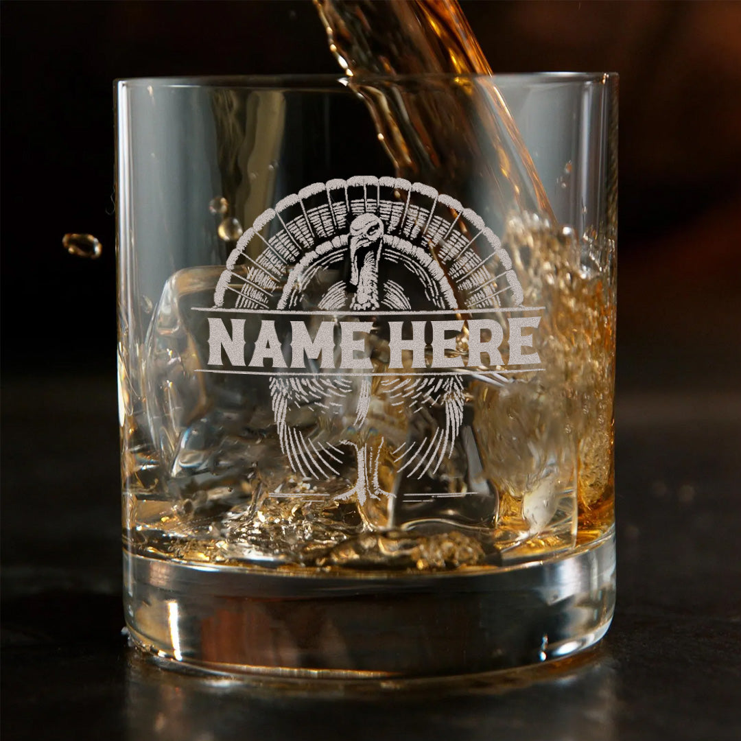 Personalized Turkey Whiskey Glass – Unique Gift for Hunters, Outdoorsmen & Whiskey Lovers