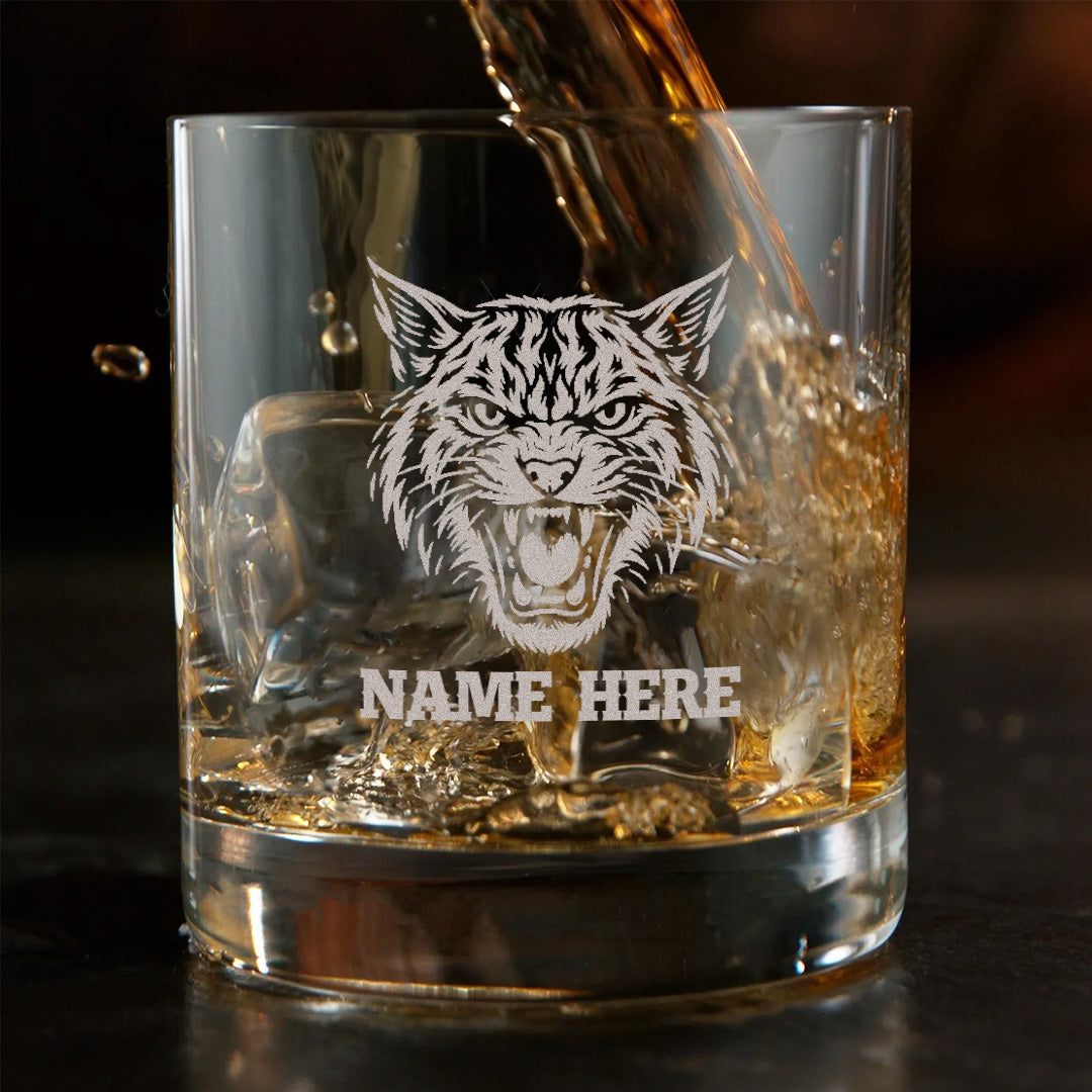 Personalized Whiskey Glass – Engraved Tiger Head, Custom Glass for Whiskey Lovers And Man Cave Decor