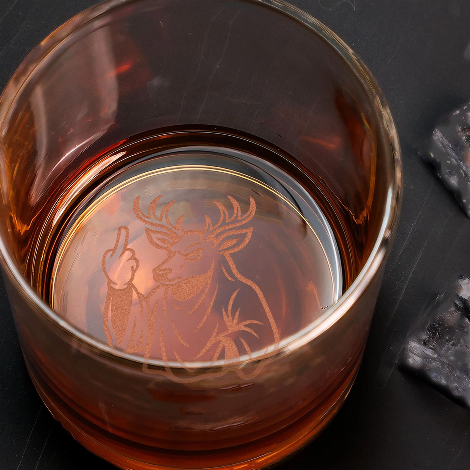Deer Halloween Engraved Whiskey Glass – Funny Middle Finger Gifts for Hunters & Whiskey Lovers,