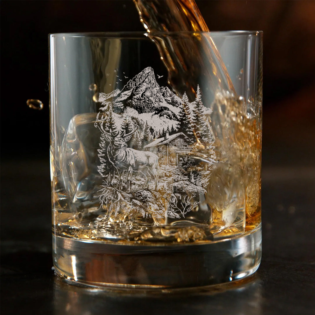 Deer Forest Whiskey Glass – Custom Engraved Mountain Cabin Hunting Gift for Outdoorsmen 2025