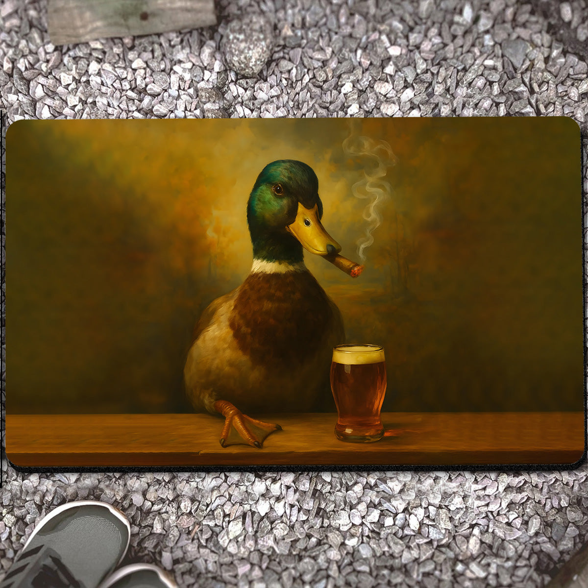 Funny Duck Barware Doormat – Hunting Lodge Rug with Drinking Glasses & Smoking-related Decor, Outdoor Cabin Decor Gift