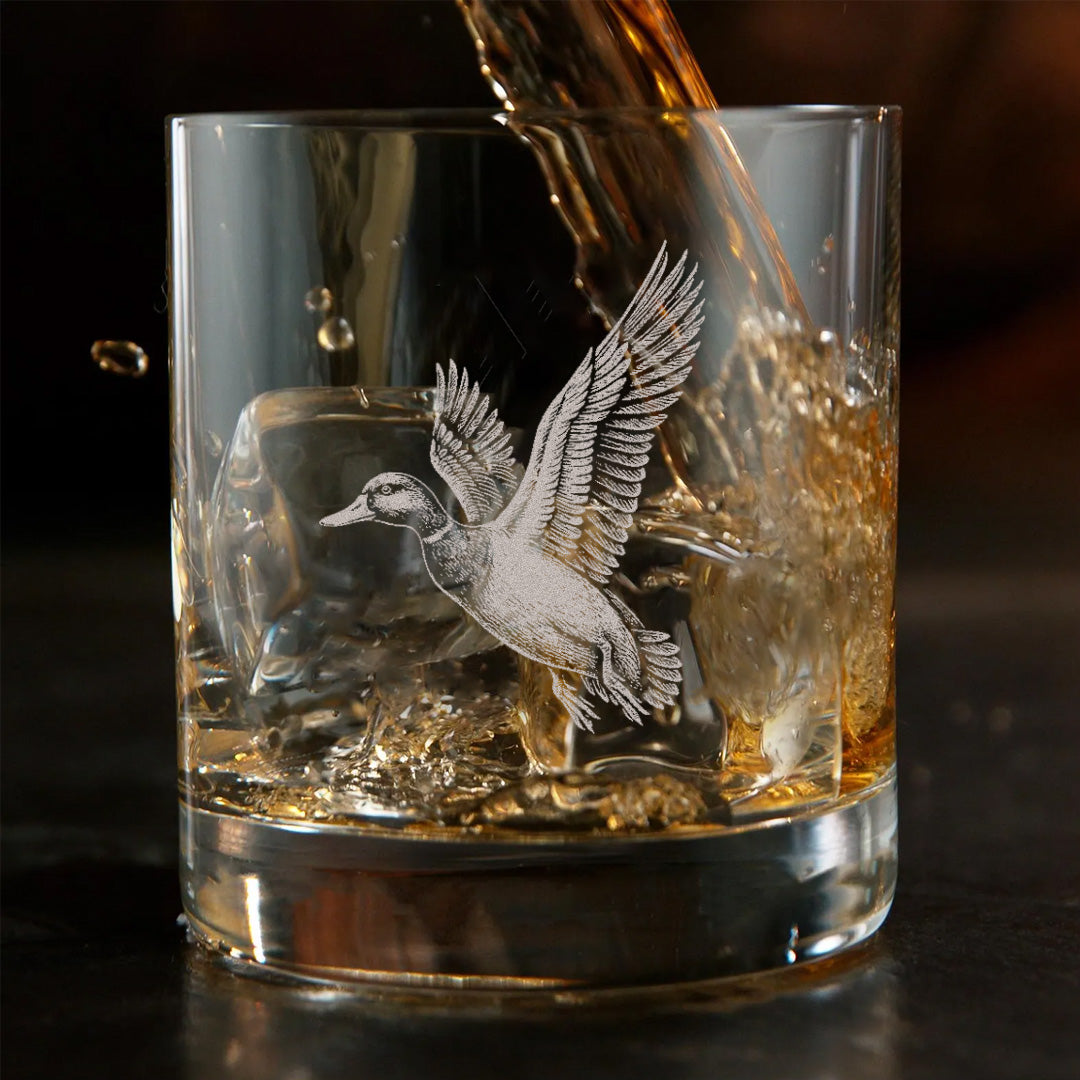 Duck Hunting Whiskey Glass – Custom Engraved Flying Duck Whiskey Glass Gift for Waterfowl Hunters 2025 Limited Edition