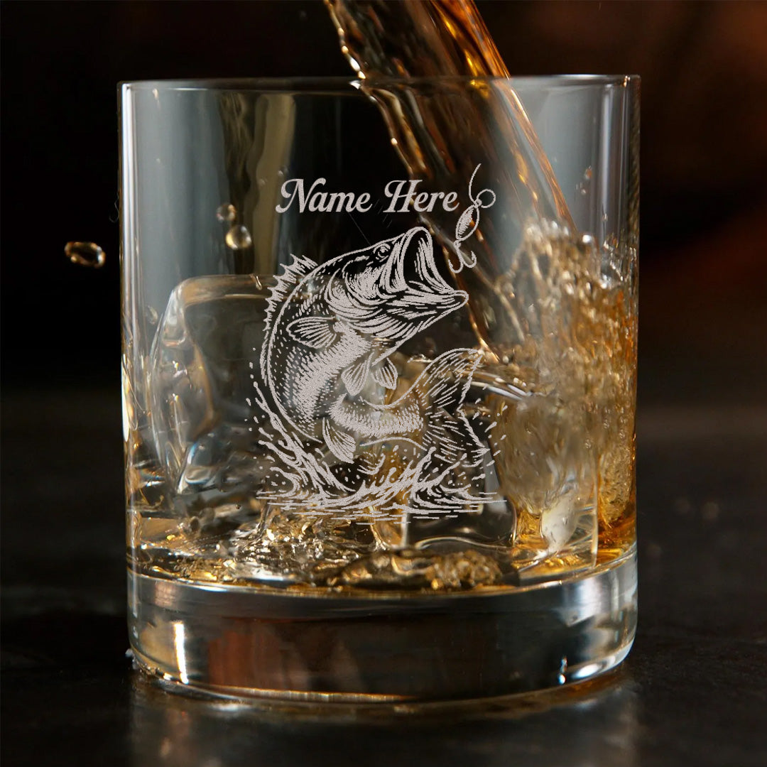Personalized Bass Fishing Whiskey Glass – Custom Engraved Fisherman Gift with Name 2025 Limited Edition