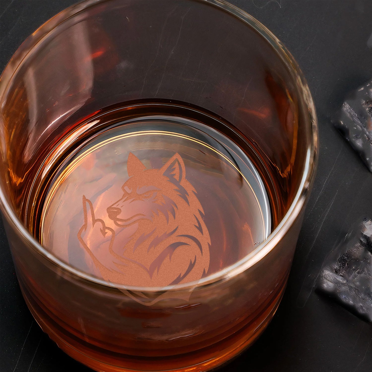 Savage Wolf Engraved Whiskey Glass – Funny Middle Finger Whiskey Glass for Badass Men & Hunters