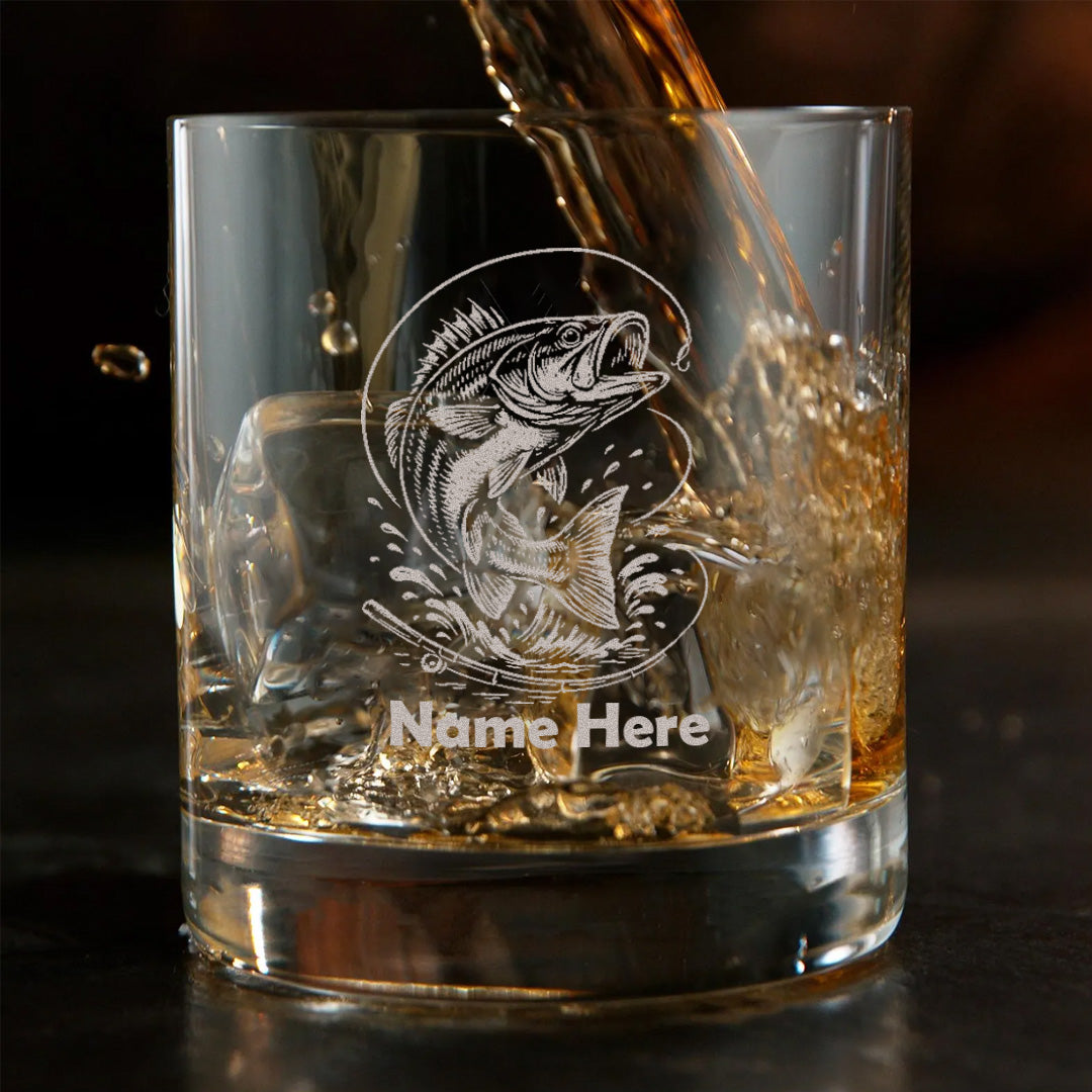 Custom Name Bass Fishing Whiskey Glass – Personalized Engraved Fisherman Gift 2025 Limited Edition