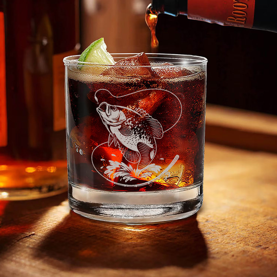 Fishing Engraved Whiskey Glass, Custom Rocks Glass Gift for Fisherman, Outdoor Barware