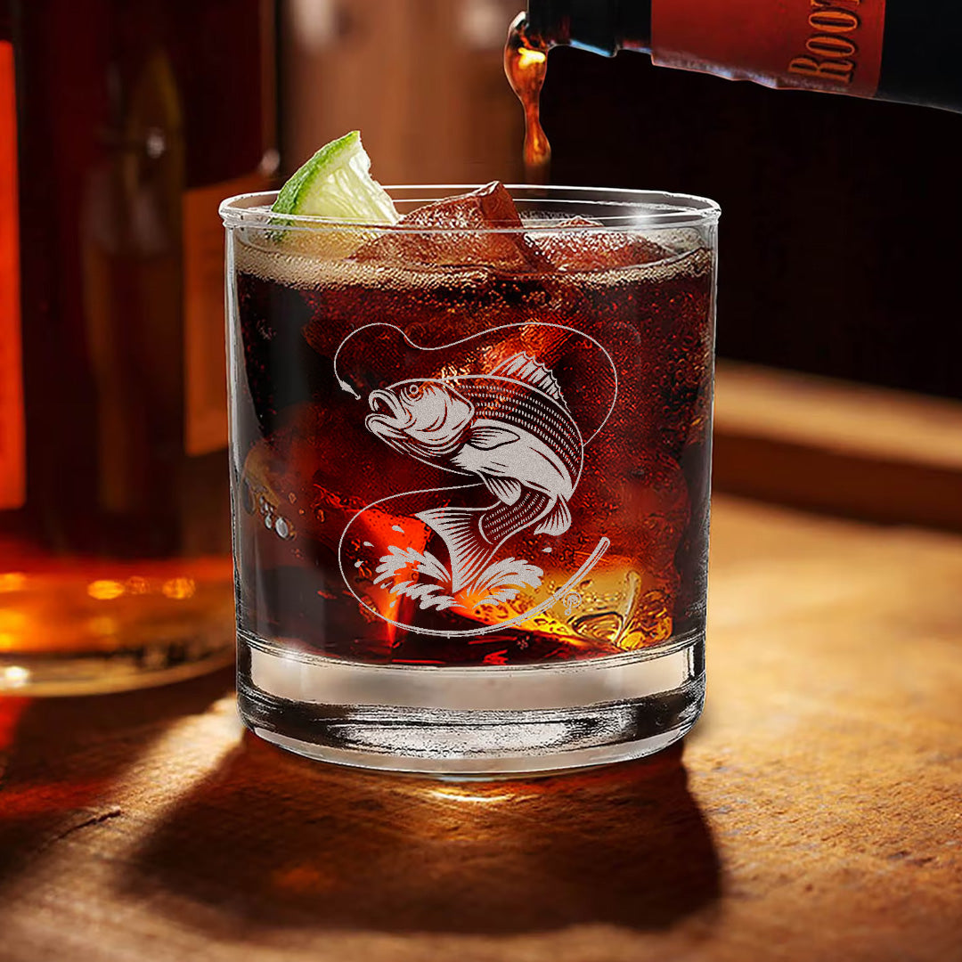 Fishing Engraved Whiskey Glass, Fishing Rocks Glass Gift for Fisherman & Outdoorsmen