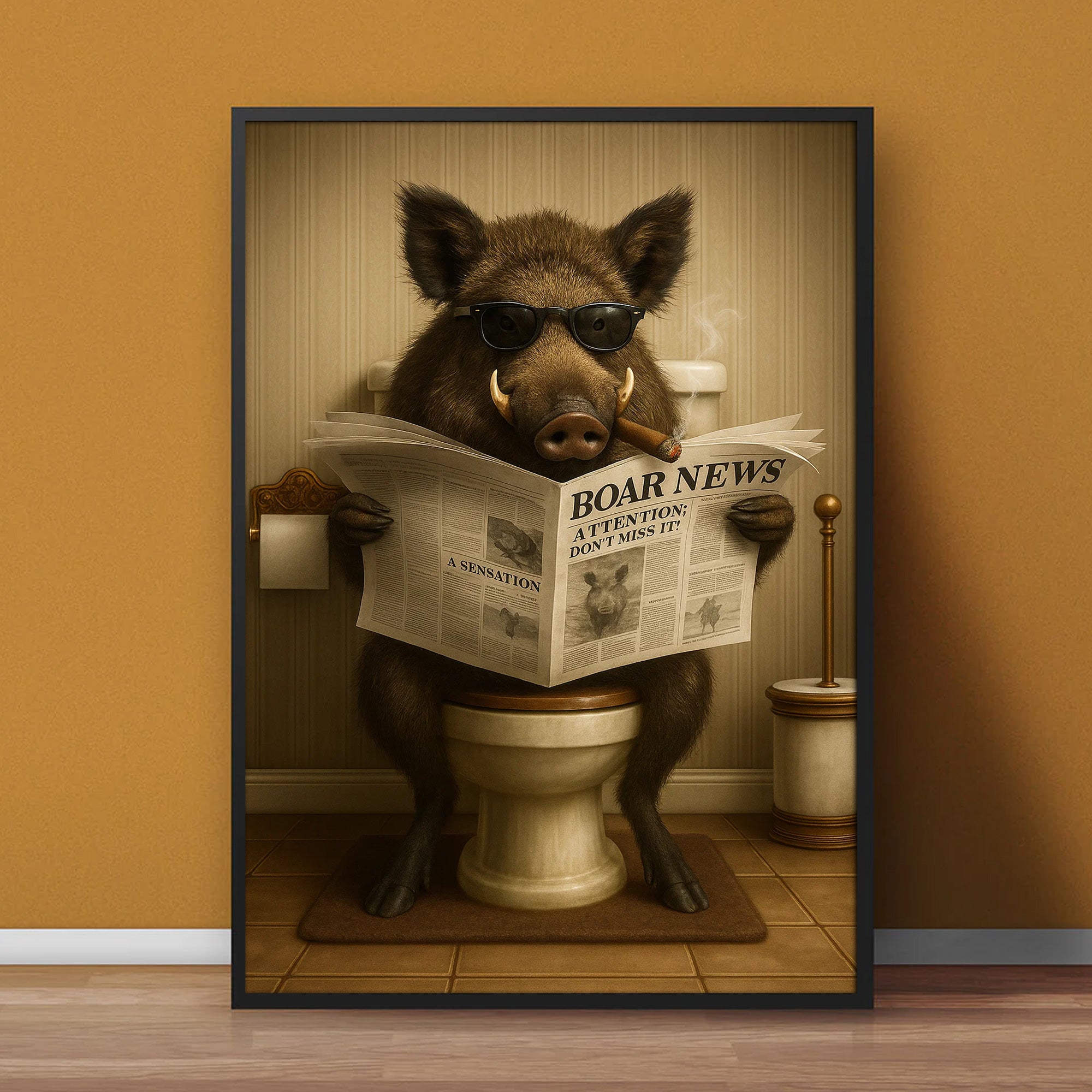 Smoking Boar Canvas – Funny Wildlife Wall Art for Hunters & Animal Lovers