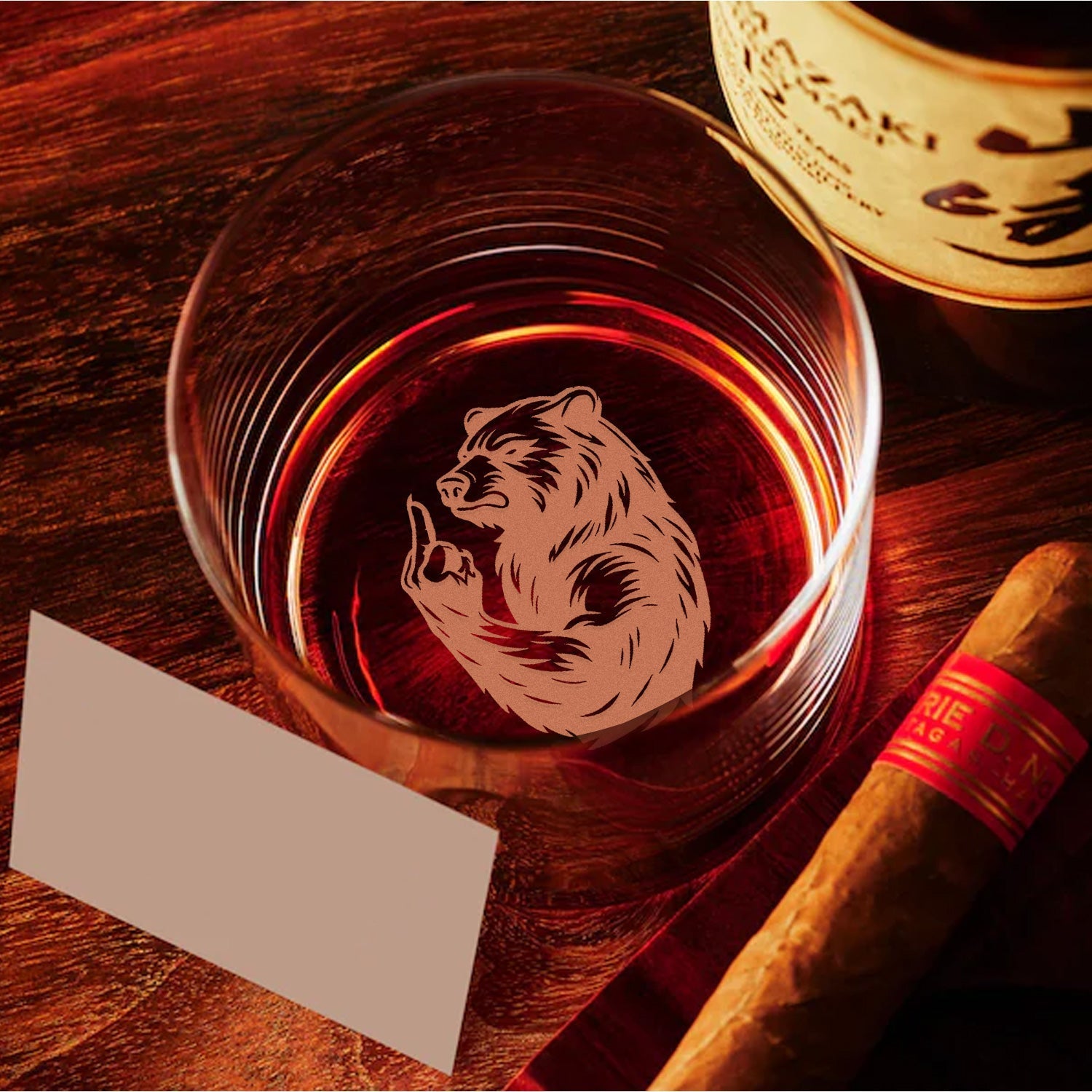 Bear Engraved Whiskey Glass – Funny Funny Finger Whiskey Glass for Men, Unique Barware Gift