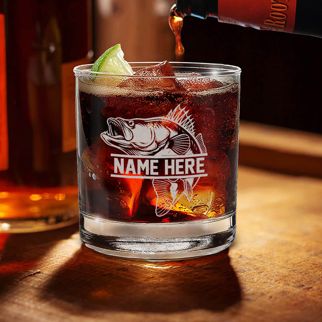 Personalized Fishing Whiskey Glass, Custom Engraved Bass Whiskey Glass Gift for Fishermen 2025 Limited Edition
