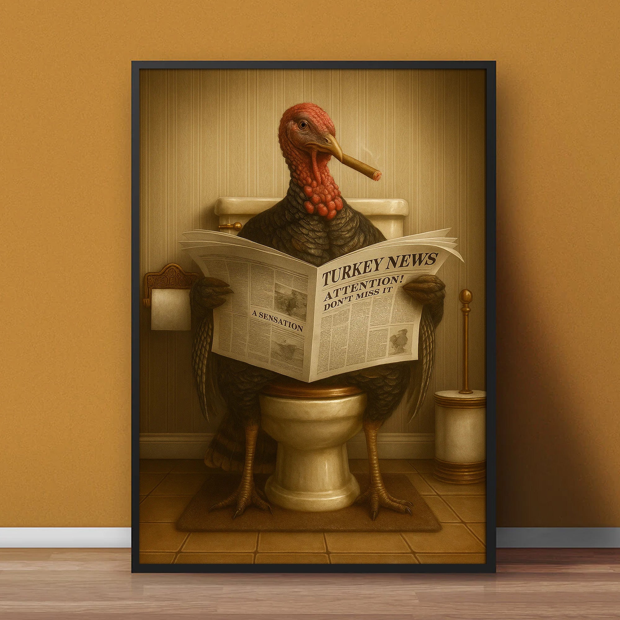 Smoking Turkey Canvas – Funny Bathroom Wall Art for Hunters & Farmhouse Decor