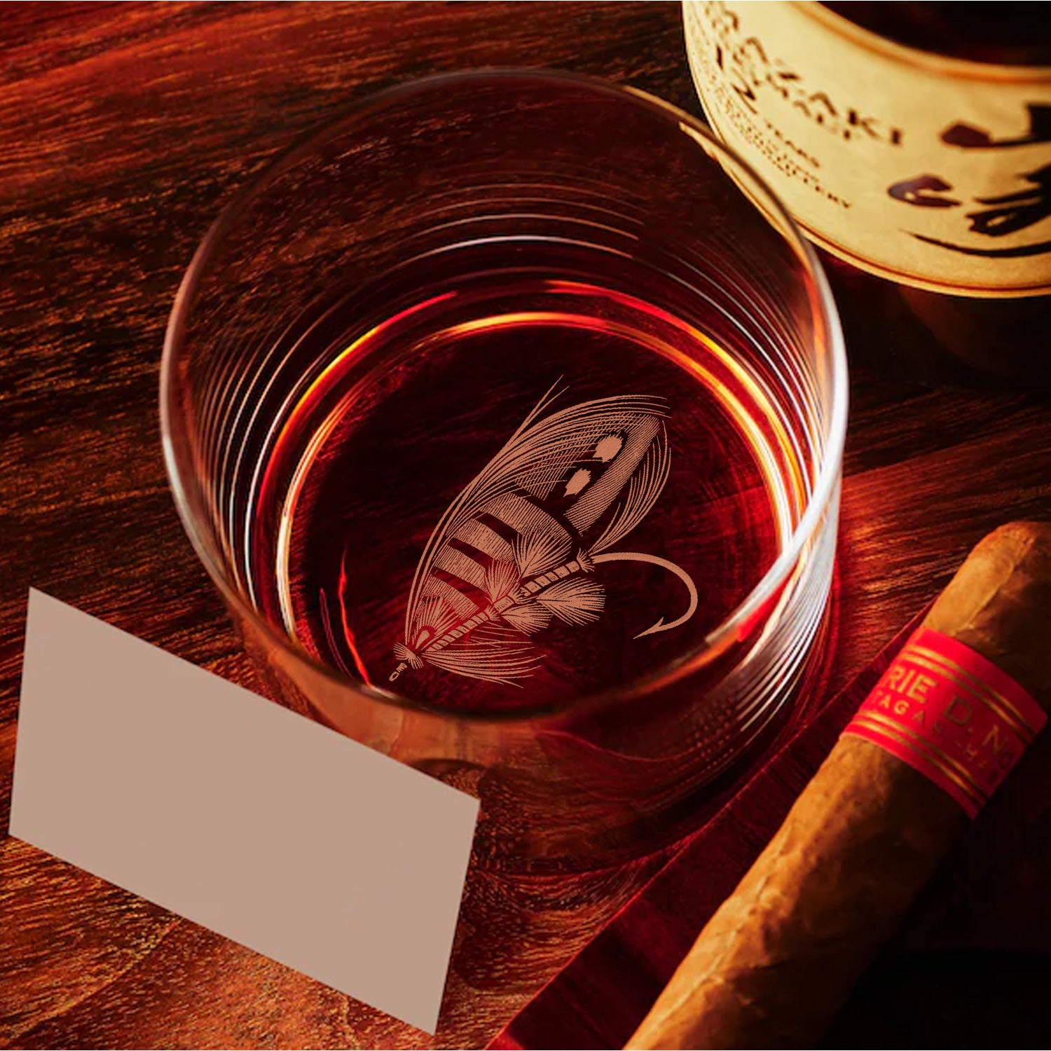 Fly Fishing Engraved Whiskey Glass – Whiskey Glass for Men, Fishermen & Whiskey Lovers