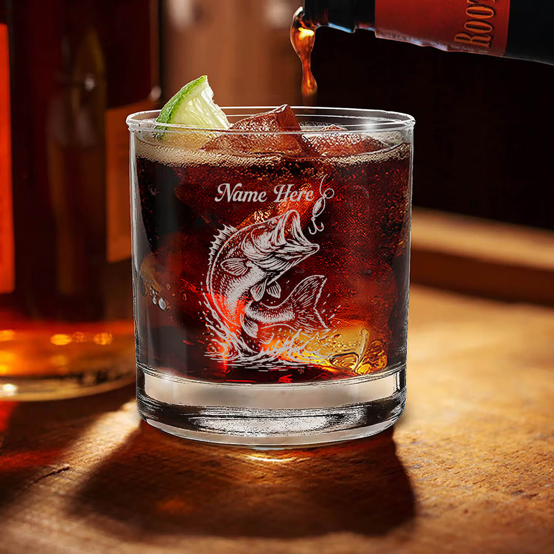 Personalized Bass Fishing Whiskey Glass – Custom Engraved Fisherman Gift with Name 2025