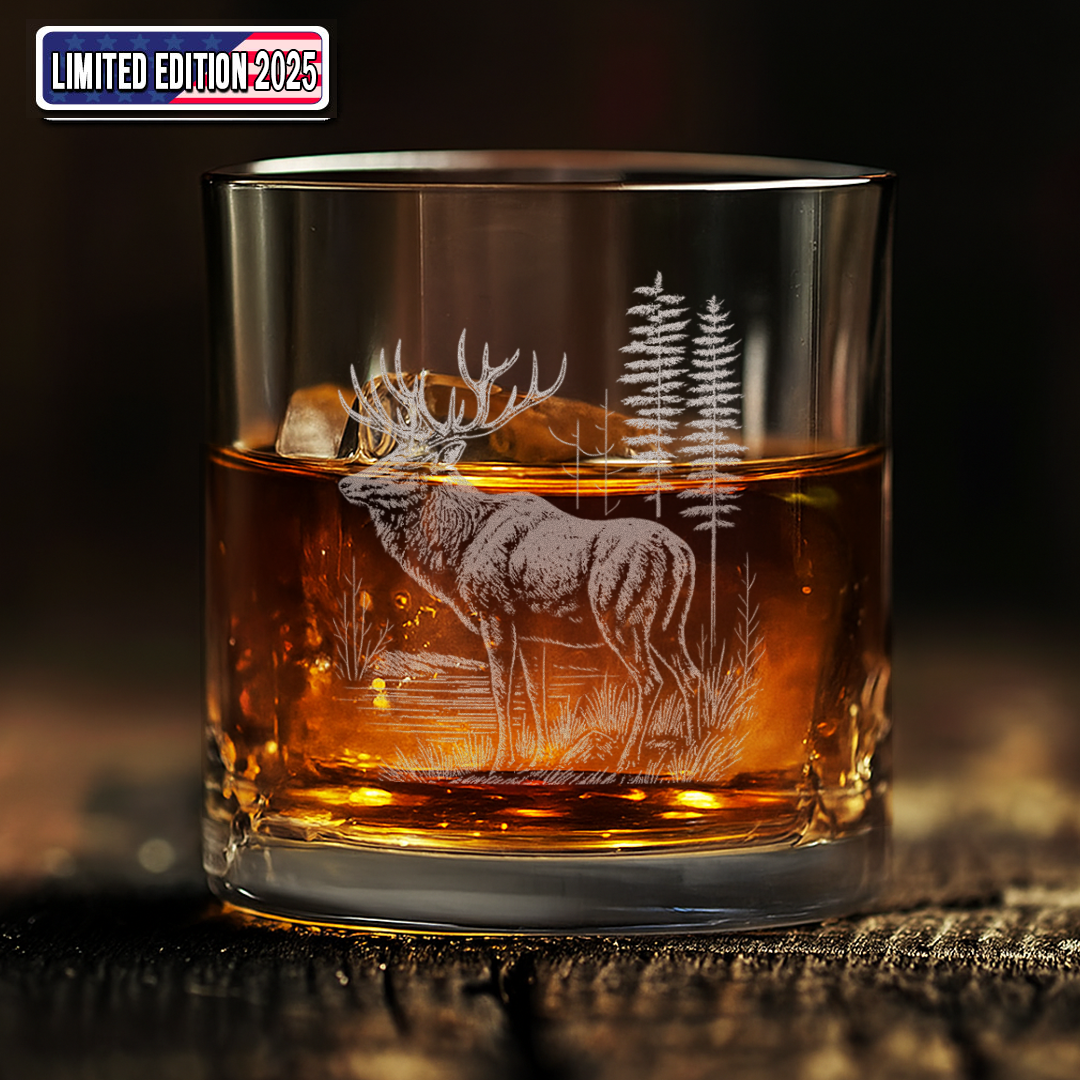 Deer Elk Engraved Whiskey Glass – Engraved Hunting Rocks Glass for Men