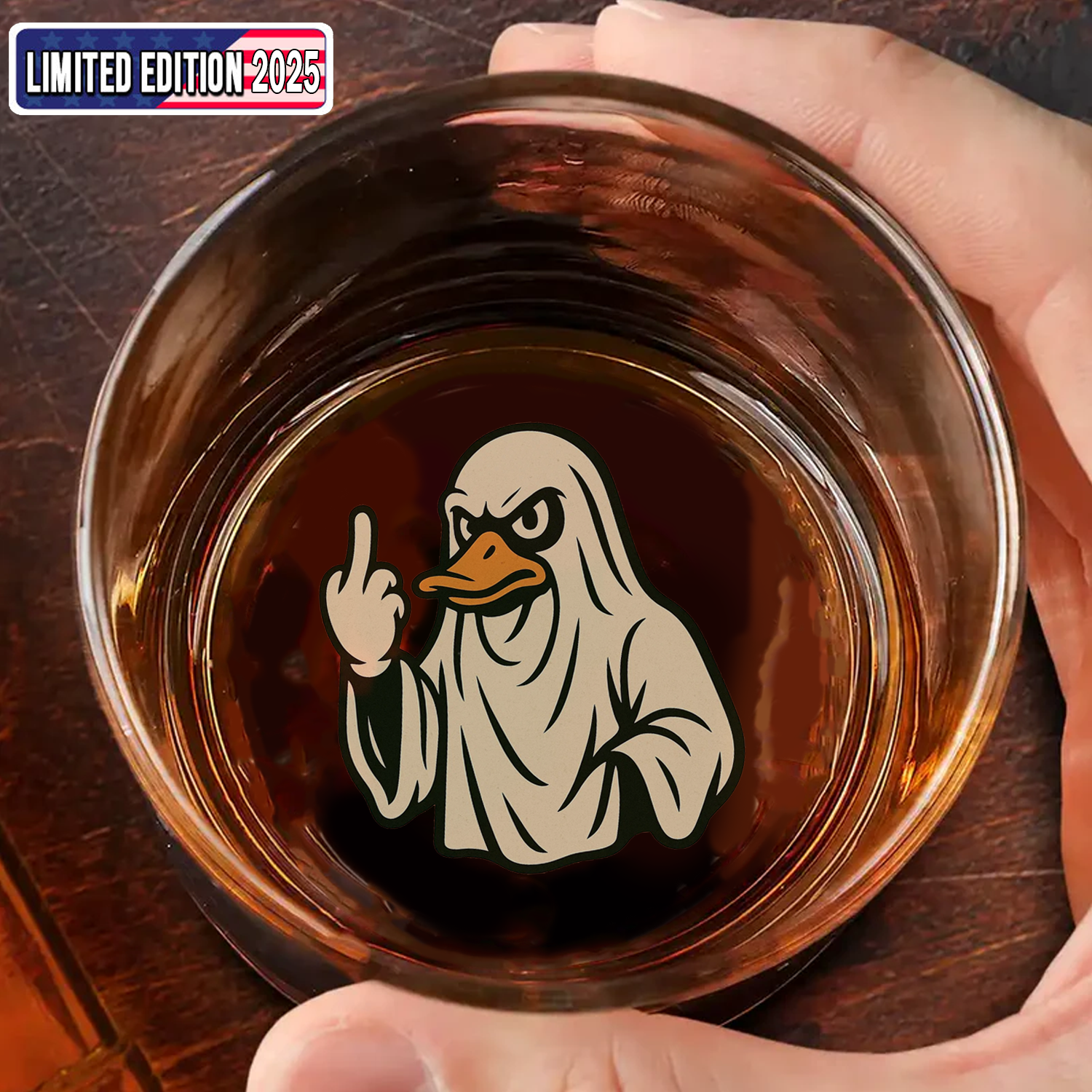 Funny Duck Halloween Whiskey Glass – Unique Drinking Gift for Hunters, Men, and Whiskey Lovers