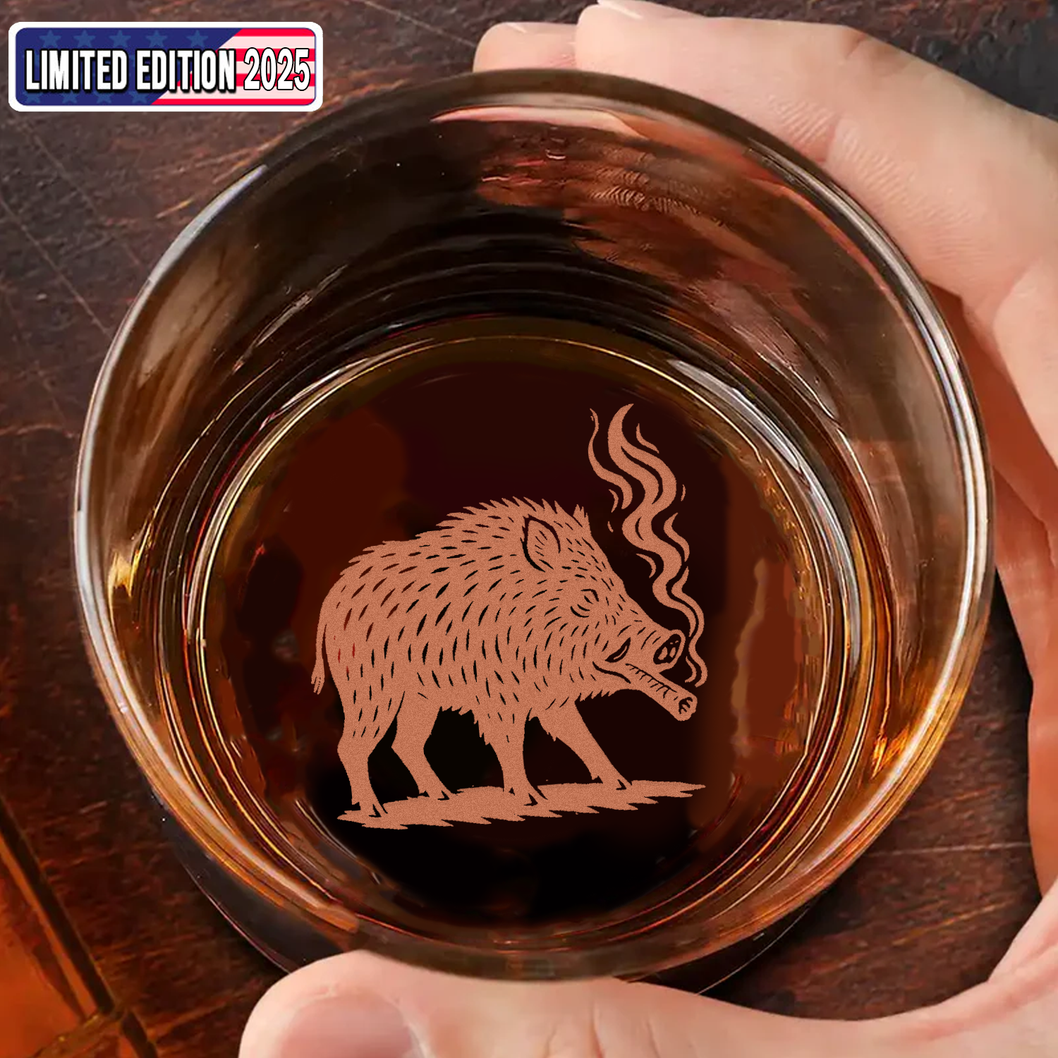 Wild Boar Hunting Engraved Whiskey Glass 2025 – Limited Edition Gift for Men & Hunters
