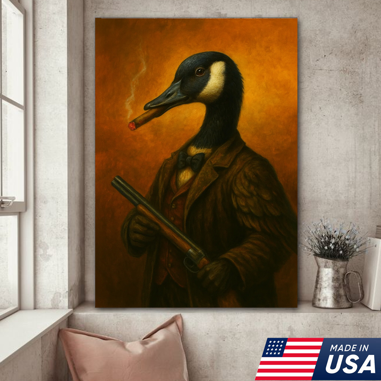 Goose Hunter Canvas Wall Art – Funny Canada Goose Hunting Gift for Men, Lodge & Man Cave Decor