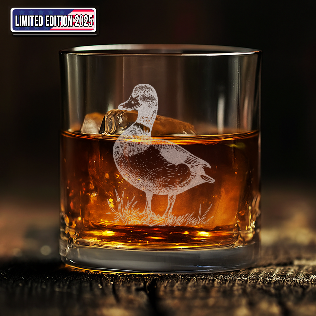 Duck Engraved Whiskey Glass, Hunting Rocks Glass Gift for Waterfowl & Whiskey Lovers