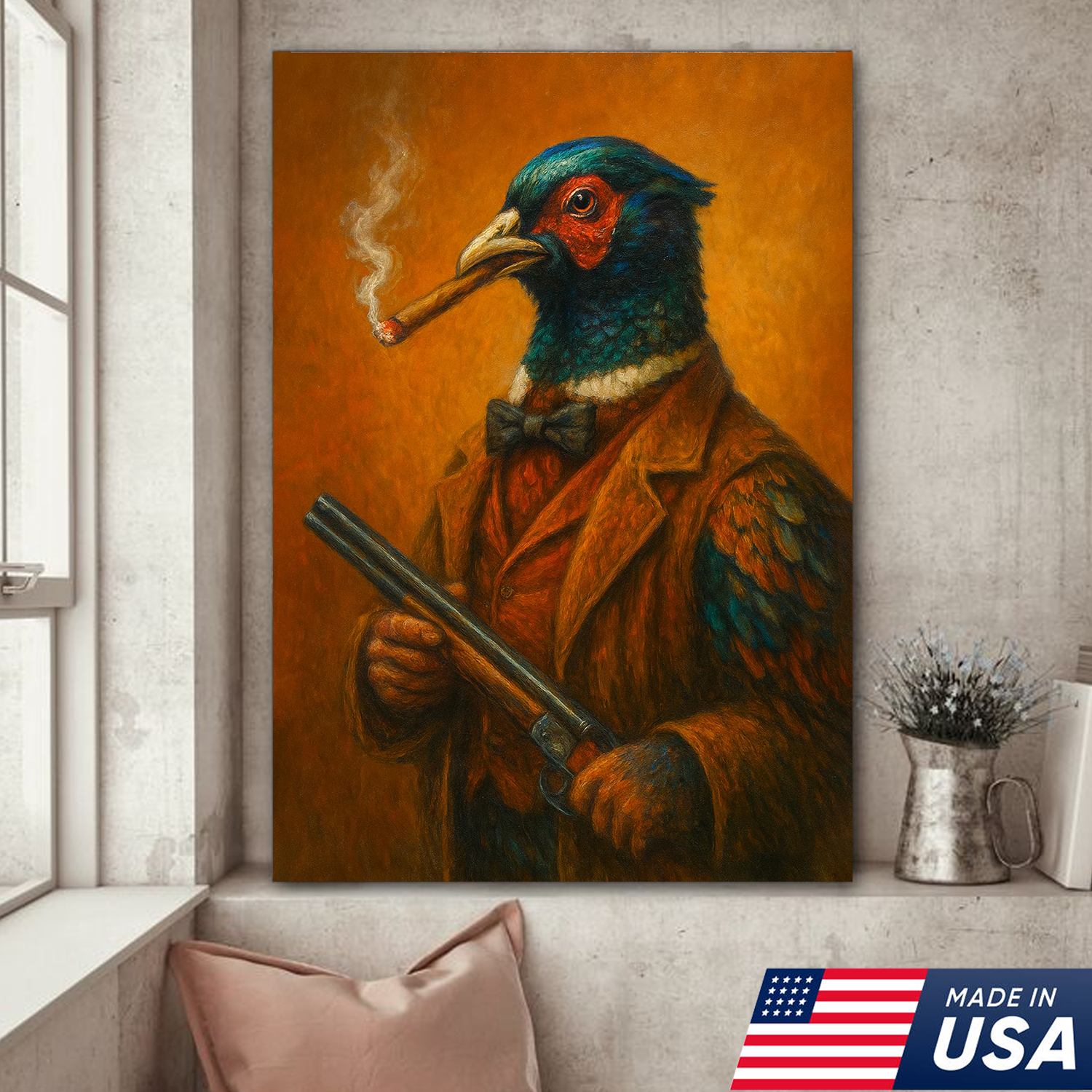 Pheasant Hunter Canvas Wall Art – Funny Hunting Gift for Men, Upland Game Bird Hunters & Lodge Decor