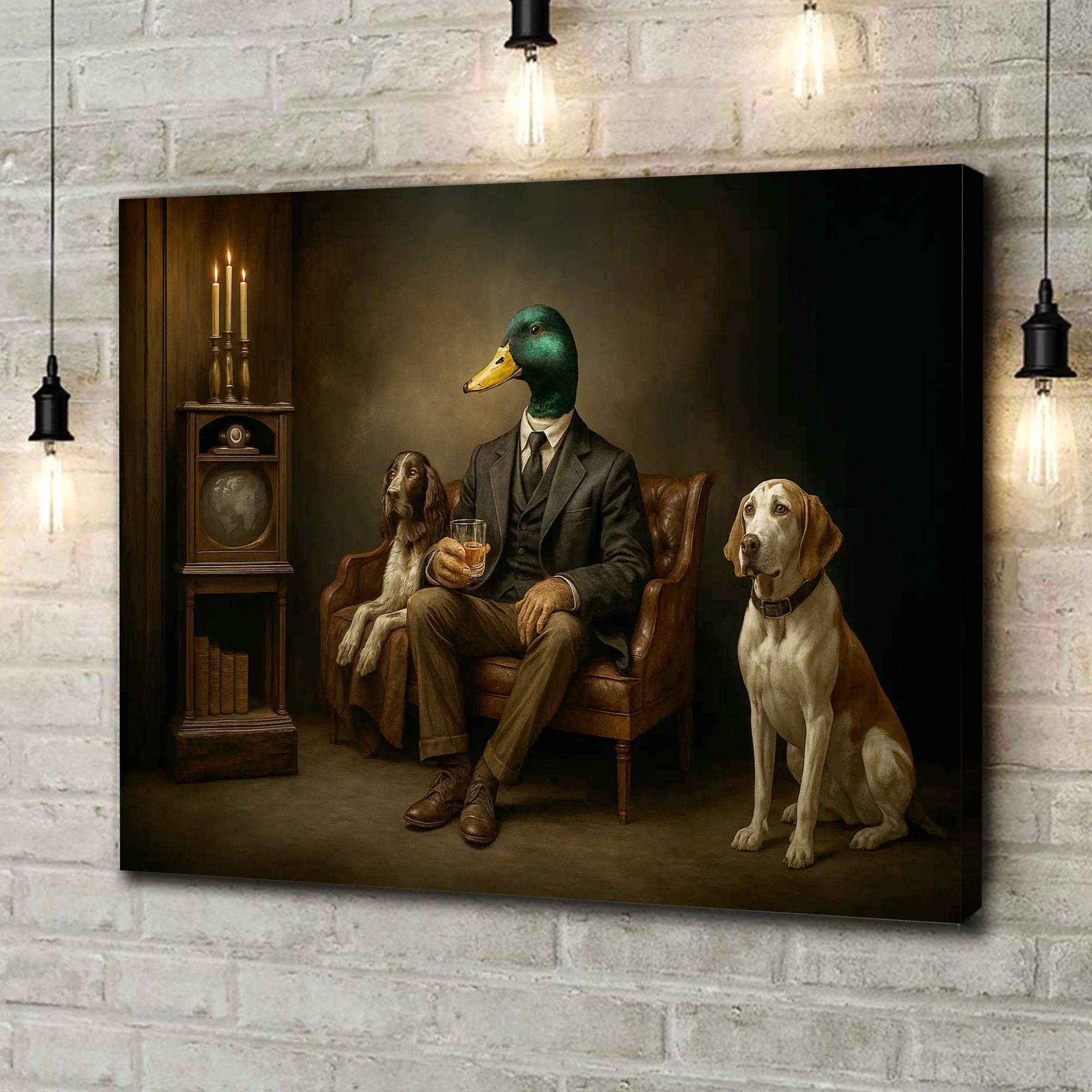 Gentleman Duck Canvas Wall Art – Rustic Whiskey Lounge & Hunting Lodge Decor, Man Cave Dog Lover Gift