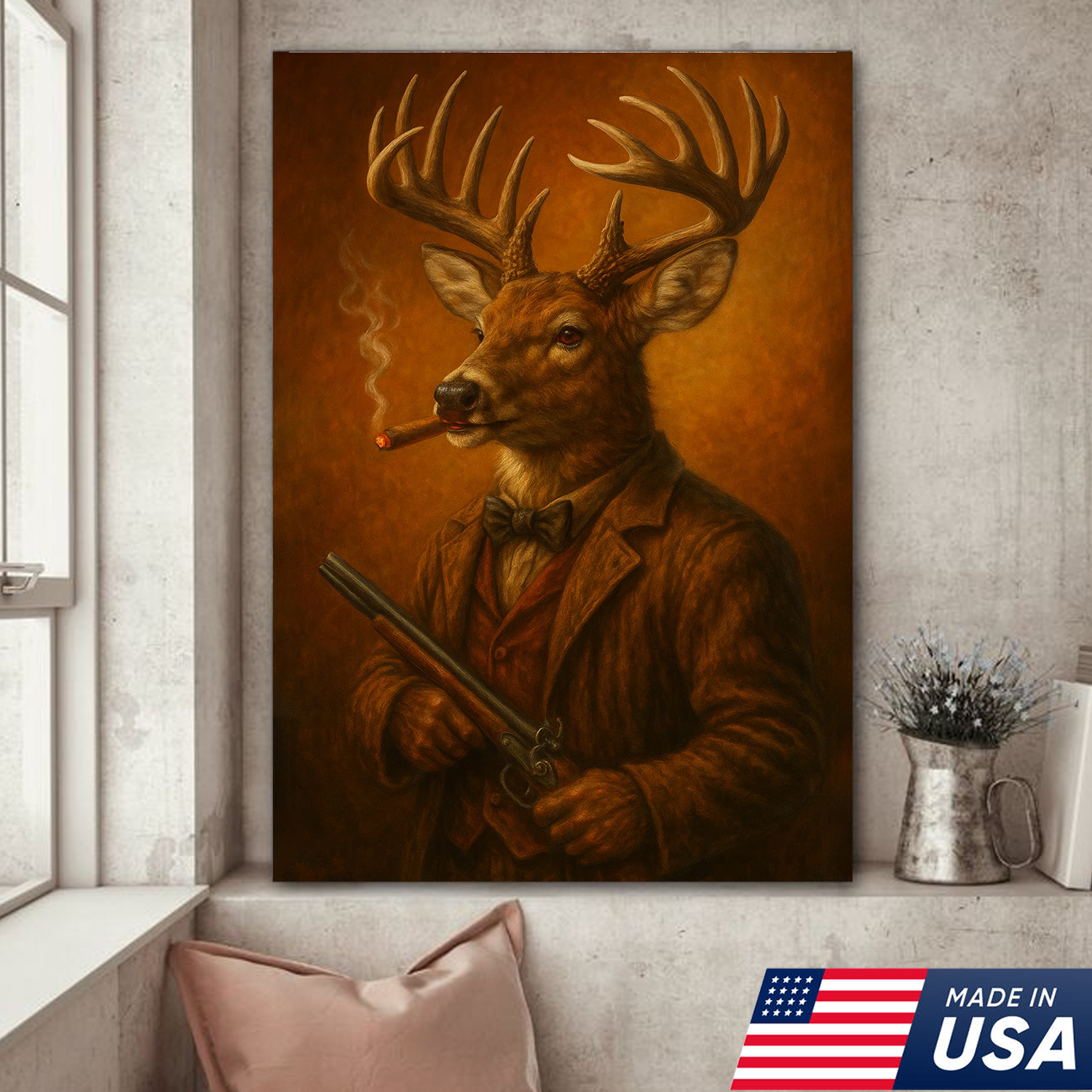 Deer Hunter Canvas Wall Art – Funny Hunting Gift for Men, Hunters & Lodge Decor
