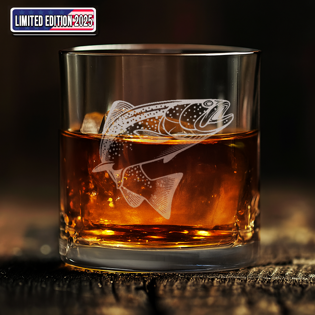 Fishing Engraved Whiskey Glass, Custom Rocks Glass with Fish Design, Gift for Men, Rustic Barware 2025 Limited Edition