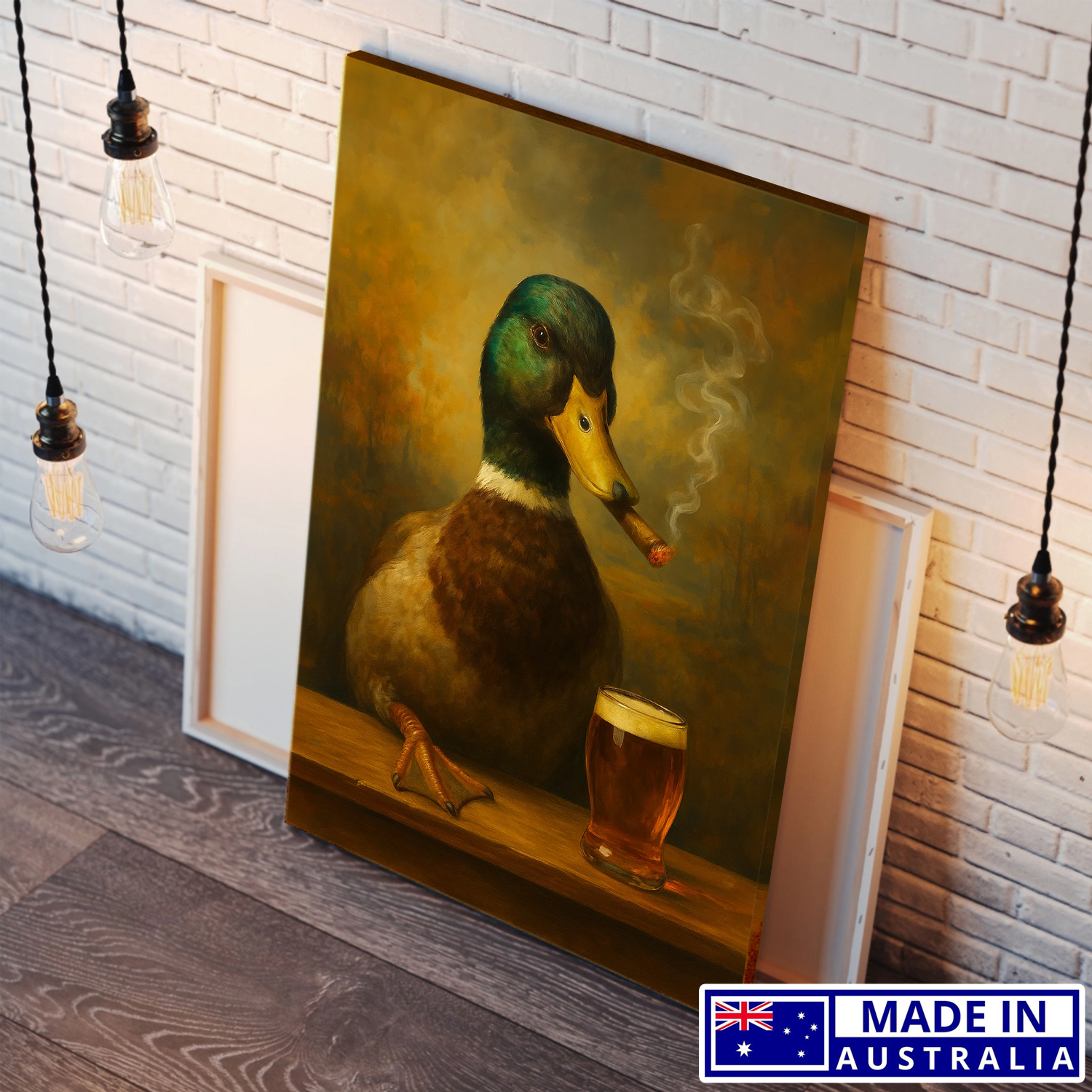 Funny Duck Smoking & Cocktail Glasses Canvas Wall Art – Retro Hunter Gift Made in Australia
