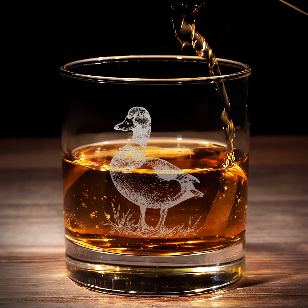 Duck Engraved Whiskey Glass, Hunting Rocks Glass Gift for Waterfowl & Whiskey Lovers