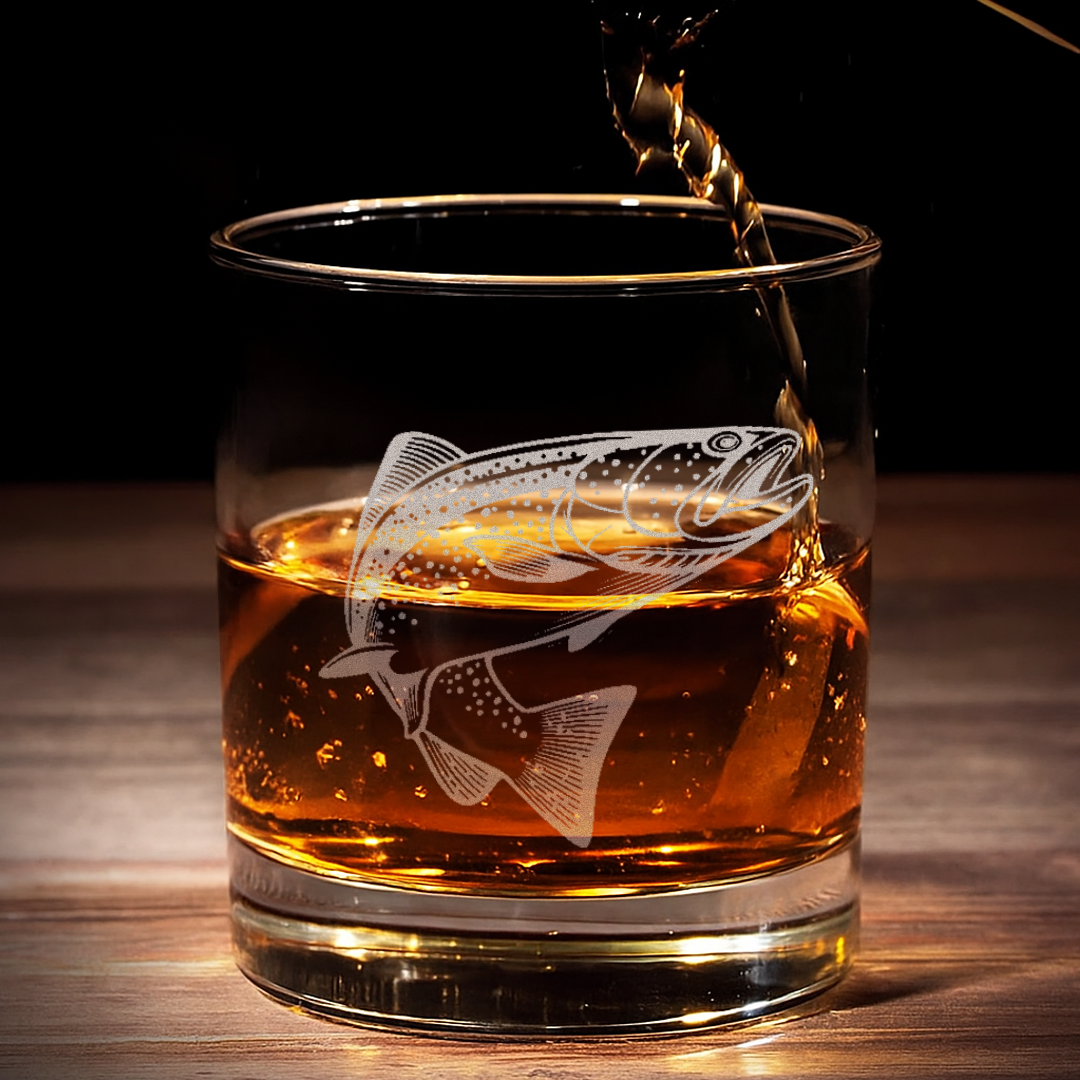Fishing Engraved Whiskey Glass, Custom Rocks Glass with Fish Design, Gift for Men, Rustic Barware 2025 Limited Edition
