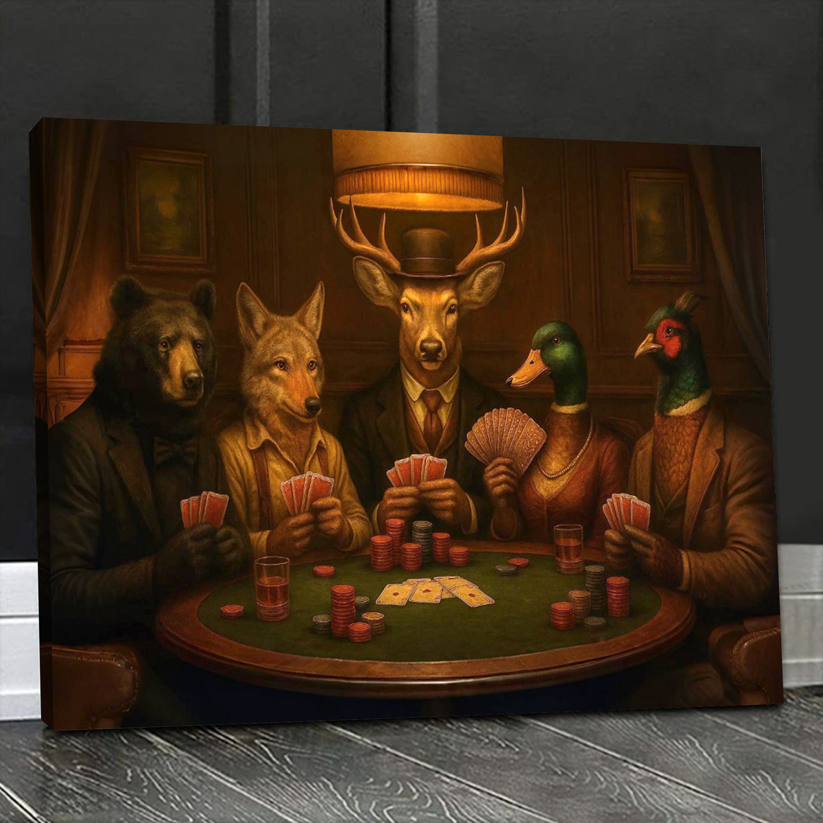 The Poker Club – Vintage Animals Playing Cards Wall Art - Rustic Anthr ...