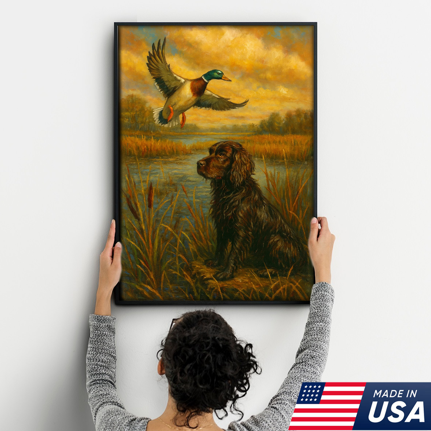 Hunting Dog & Mallard Duck Canvas Wall Art – Rustic Cabin Decor
