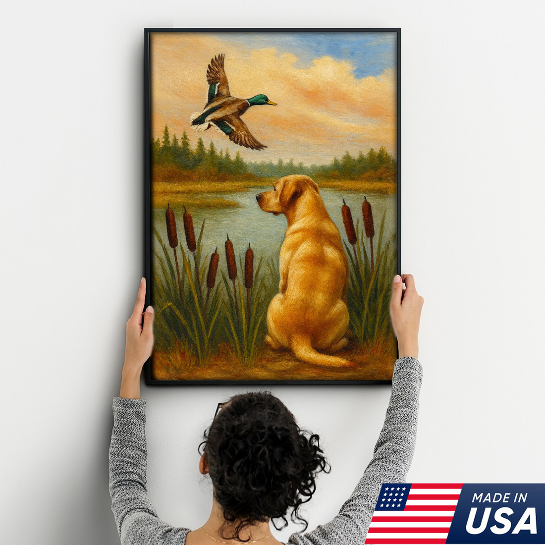 Duck Hunting Dog Canvas Wall Art – Labrador Retriever Rustic Cabin Lodge Decor, Made in USA