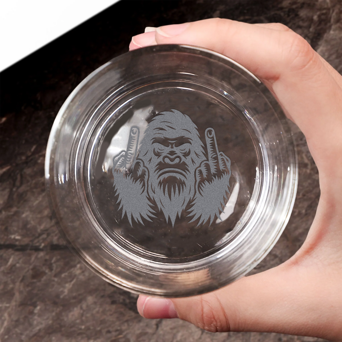Funny Bigfoot Fuckin' Fingers Engraved Whiskey Glass – Unique Gift for Men & Whiskey Lovers