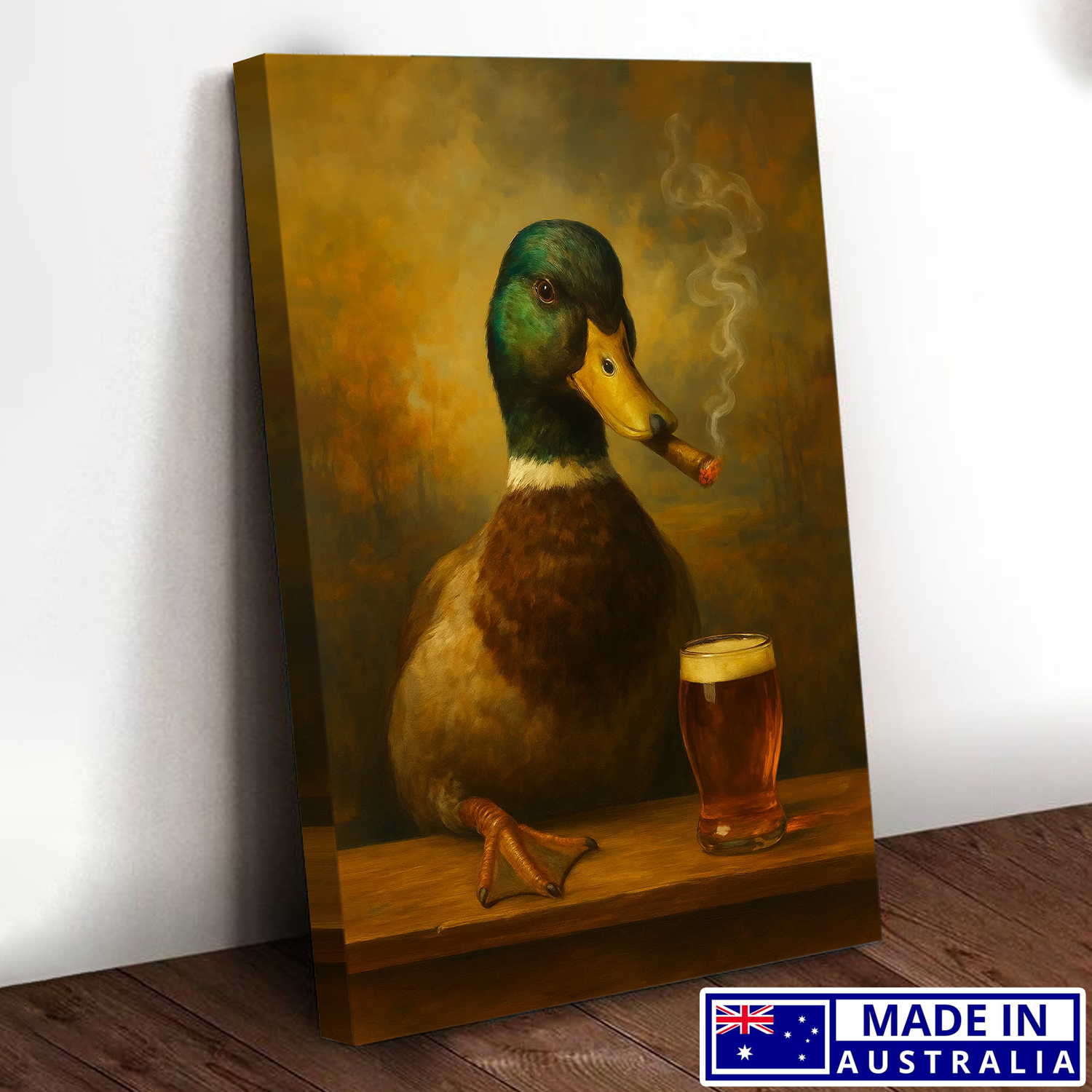 Funny Duck Smoking & Cocktail Glasses Canvas Wall Art – Retro Hunter Gift Made in Australia