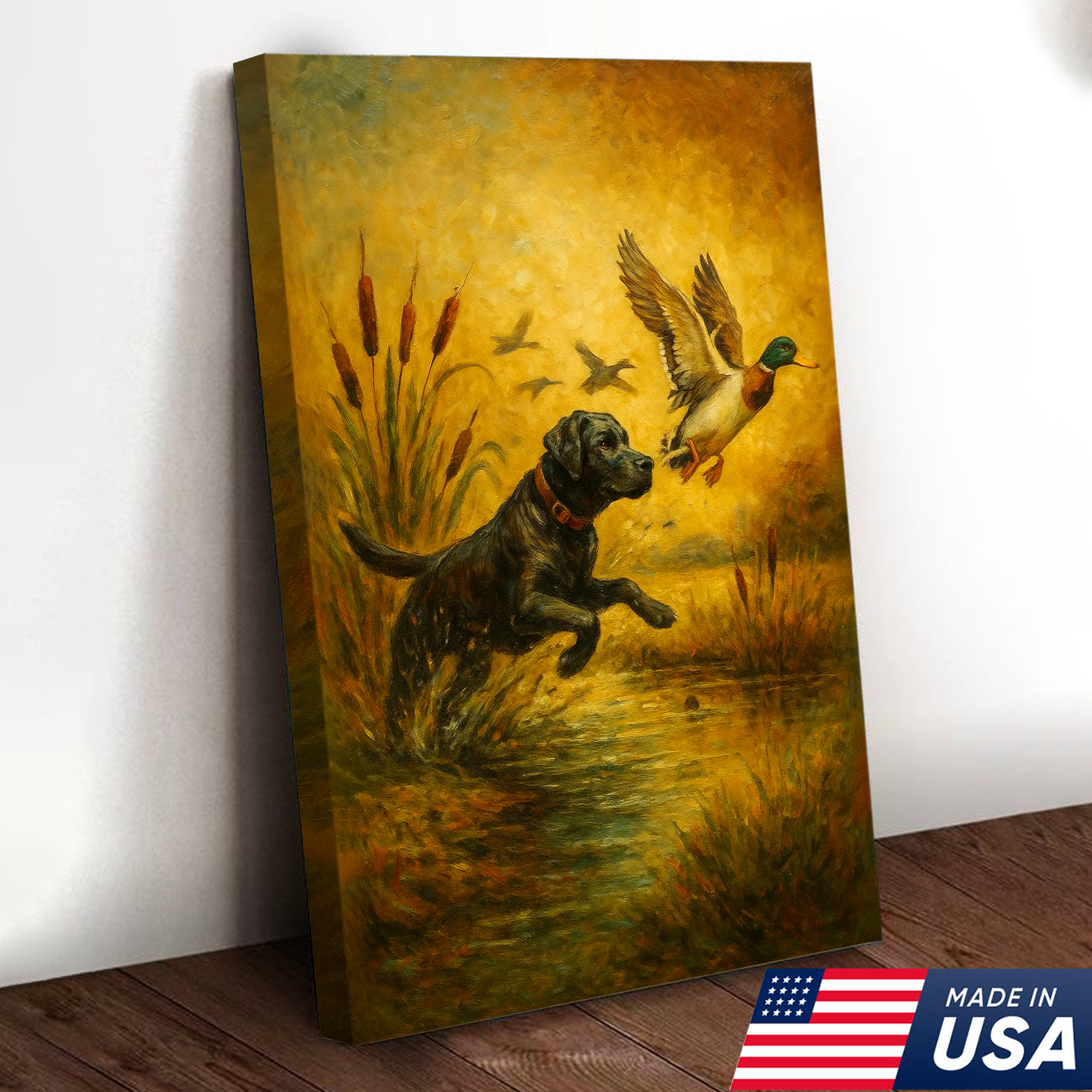 Hunting Labrador Retriever Dog And Duck Canvas Wall Art, Perfect Gift for Hunters & Dog Lovers