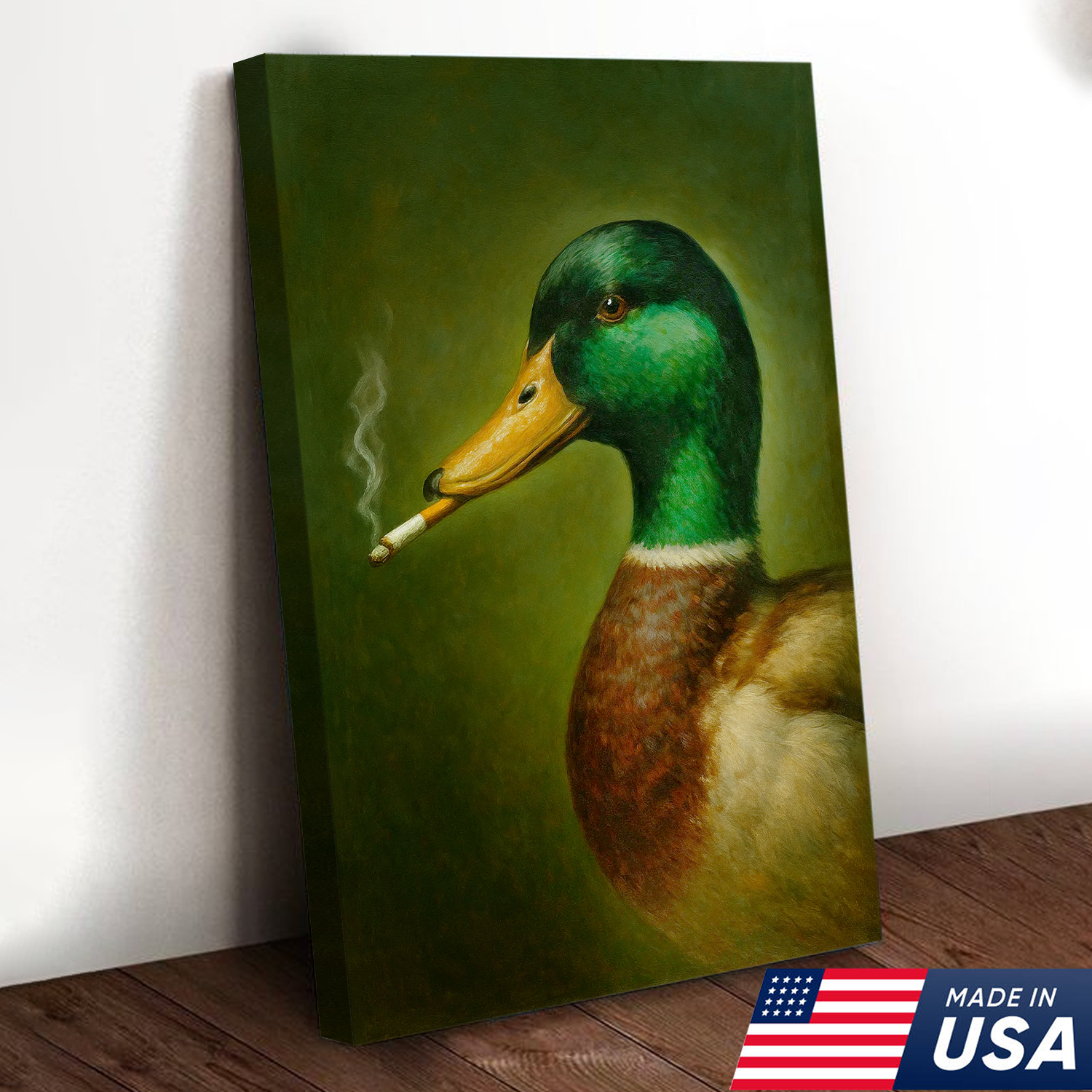 Funny Duck Smoking Canvas Wall Art, Rustic Hunting Lodge Decor, Gift for Hunters & Outdoorsmen