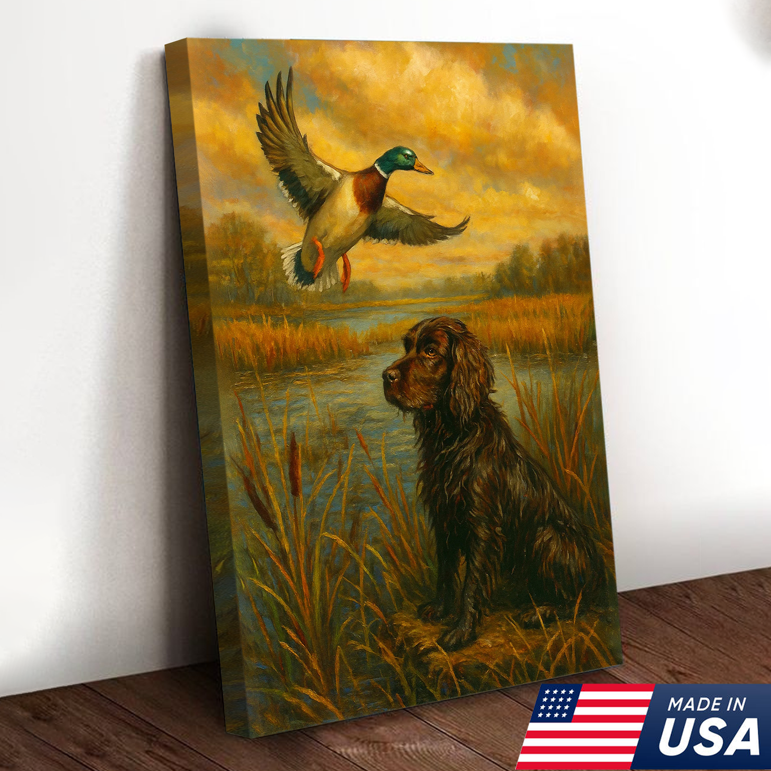Hunting Dog & Mallard Duck Canvas Wall Art – Rustic Cabin Decor