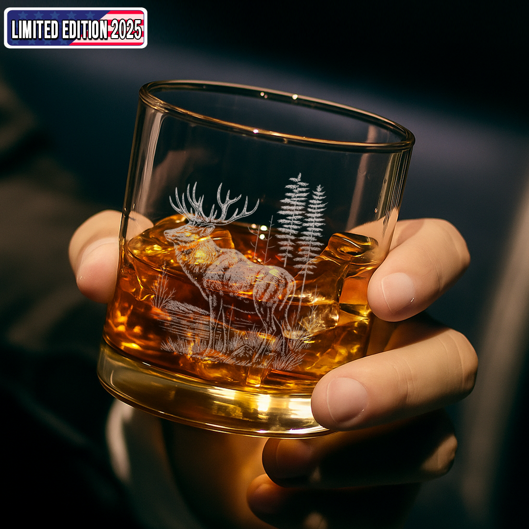 Deer Elk Engraved Whiskey Glass – Engraved Hunting Rocks Glass for Men