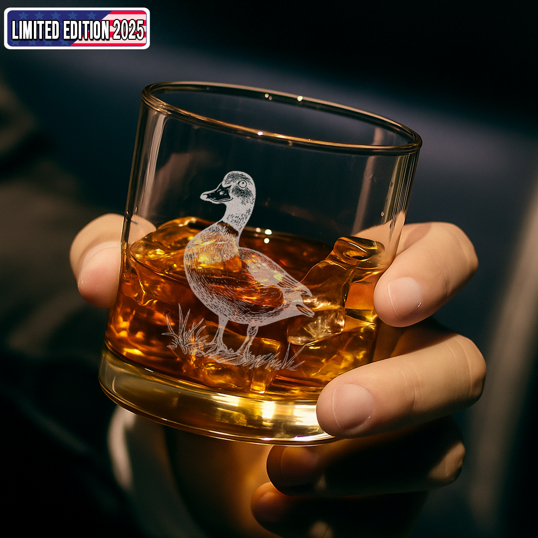 Duck Engraved Whiskey Glass, Hunting Rocks Glass Gift for Waterfowl & Whiskey Lovers