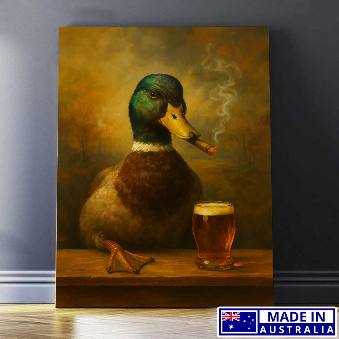 Funny Duck Smoking & Cocktail Glasses Canvas Wall Art – Retro Hunter Gift Made in Australia